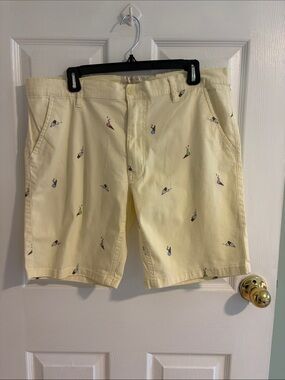Men's Cream Embroidered Cotton Shorts